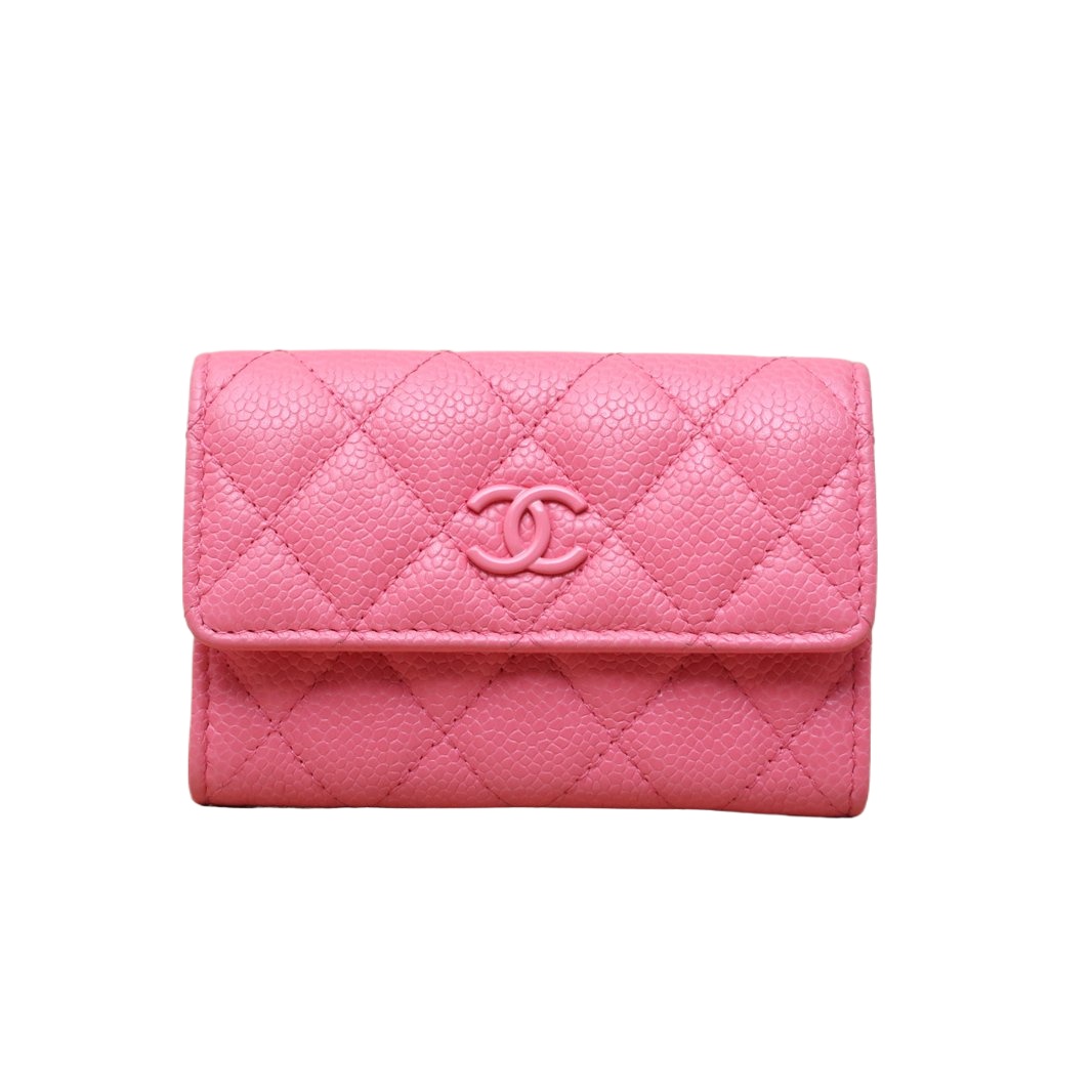 *CHANEL Pink 2020 Sliver Hardware Card Holder-Hana Vintage