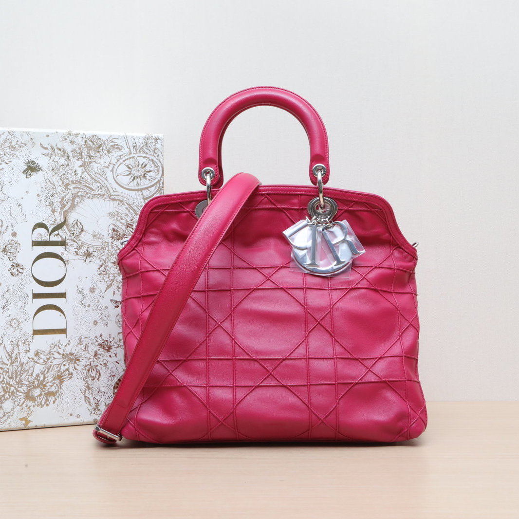 DIOR Rose Red Silver Hardware 2011 Granville Classic Quilted Handbag