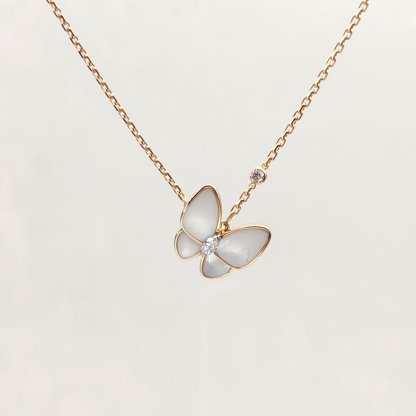 VAN CLEEF&ARPELS Two Butterfly Diamond Necklace 2 Diamonds Diamond,18K Rose Gold,Mother of Pearl-Hana Vintage