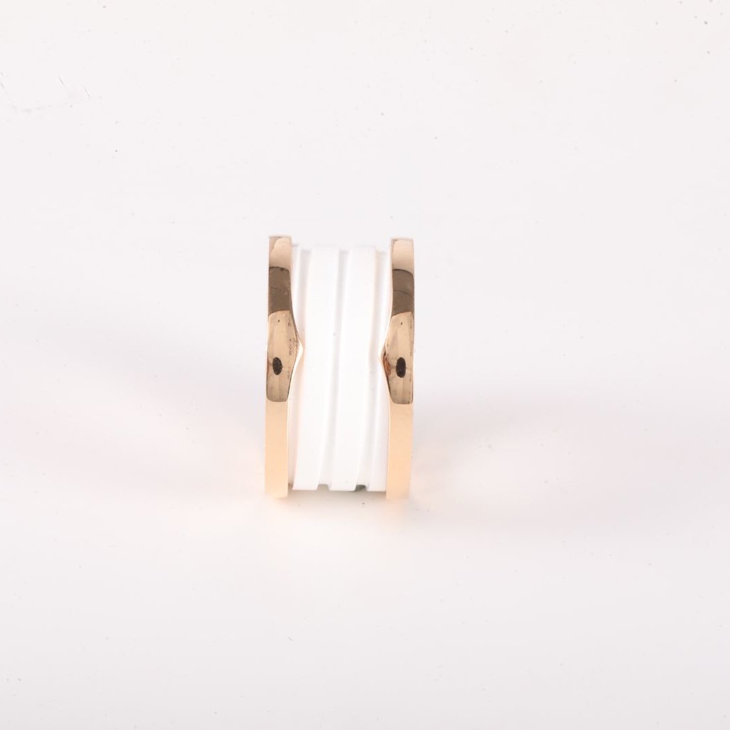 BVLGARI B.ZERO1 Coil Ring 18K Rose Gold,White Ceramic-Hana Vintage
