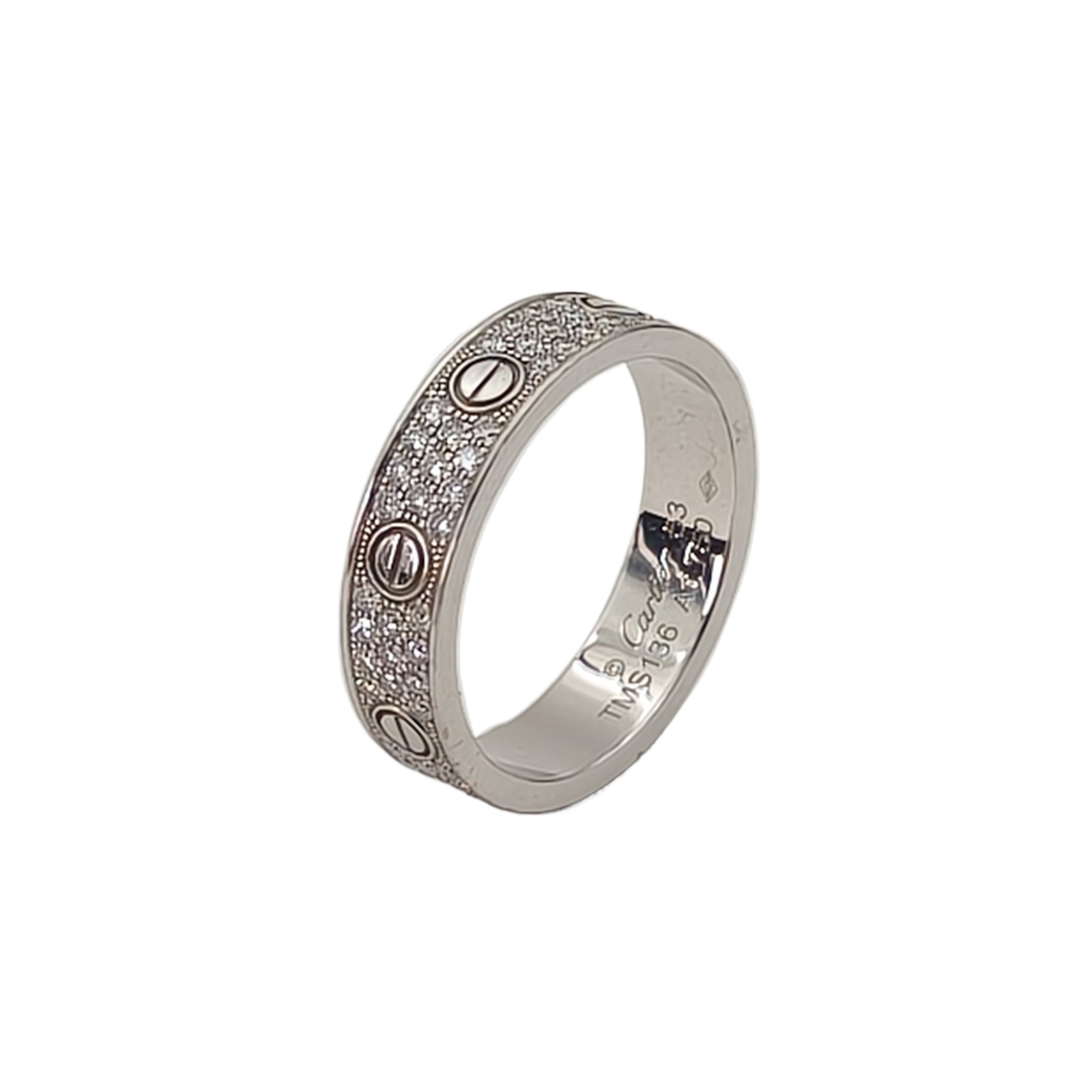 CARTIER LOVE 18K Gold Full Diamond Three-Row Diamond Wide Ring 18K White Gold,Diamond-Hana Vintage