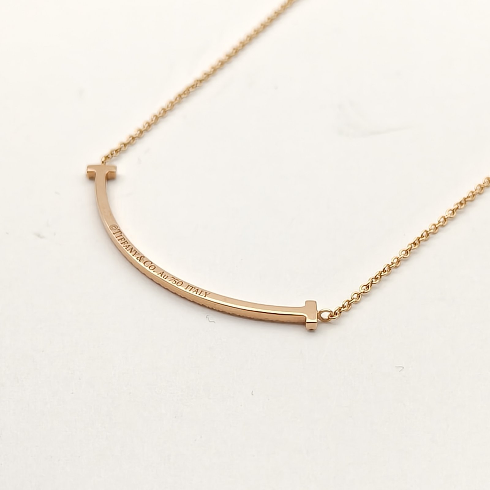 TIFFANY&CO Tiffany T Smile Necklace Small Size Full Diamonds 18K Rose Gold,Diamond-Hana Vintage