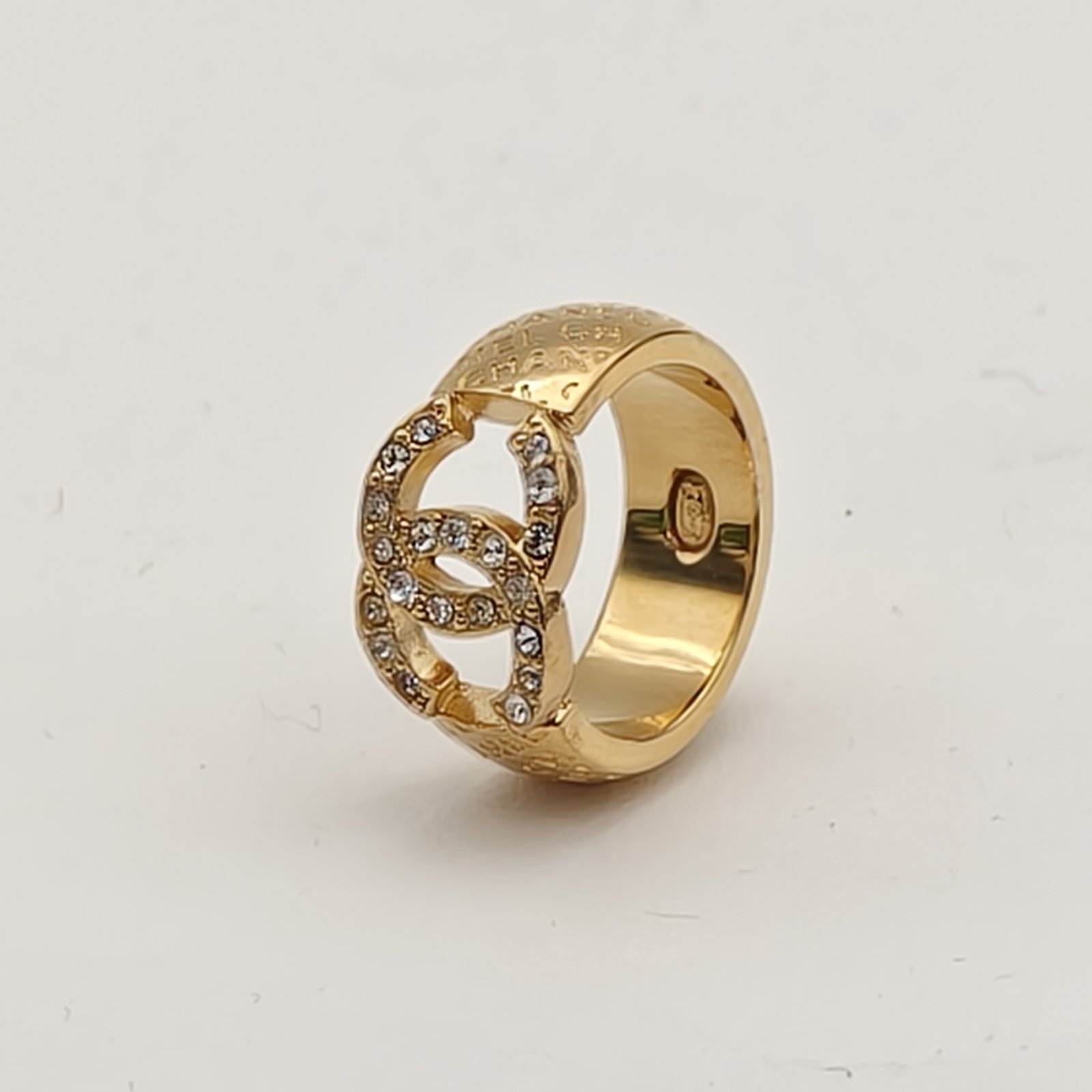 CHANEL 24P Double C Diamond Logo Ring Alloy-Hana Vintage