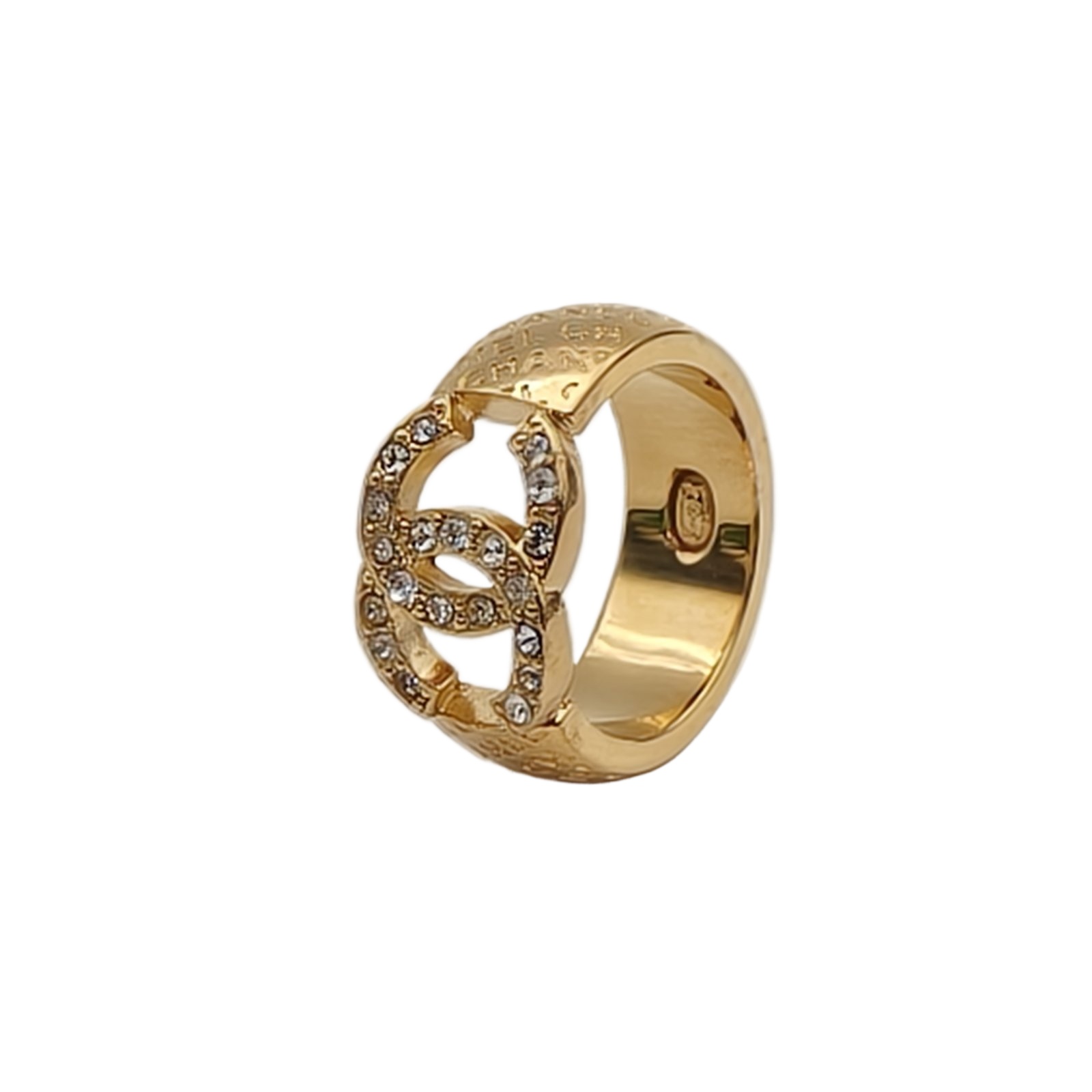CHANEL 24P Double C Diamond Logo Ring Alloy-Hana Vintage