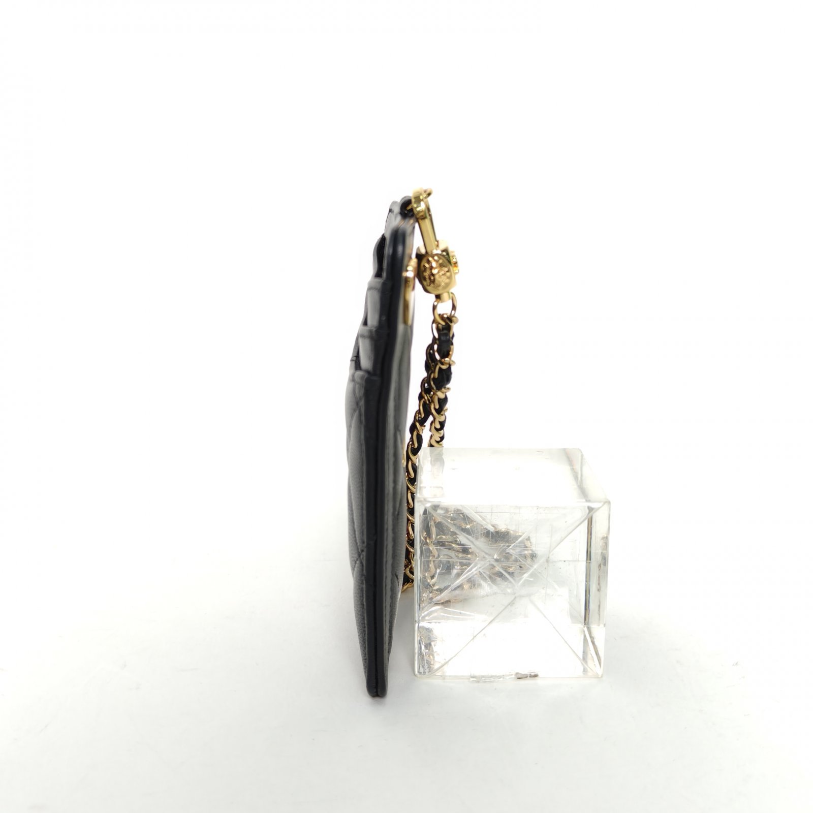 *CHANEL Black Laser Label Gold Hardware coco casino Heart Card Holder with Chain-Hana Vintage