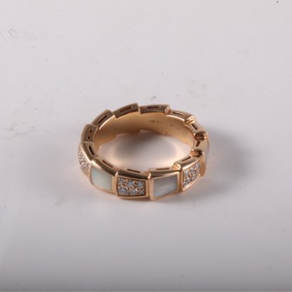 BVLGARI SERPENTI Ring Mother-of-pearl Double Row Diamond Ring 18K Rose Gold,Diamond,Mother of Pearl-Hana Vintage
