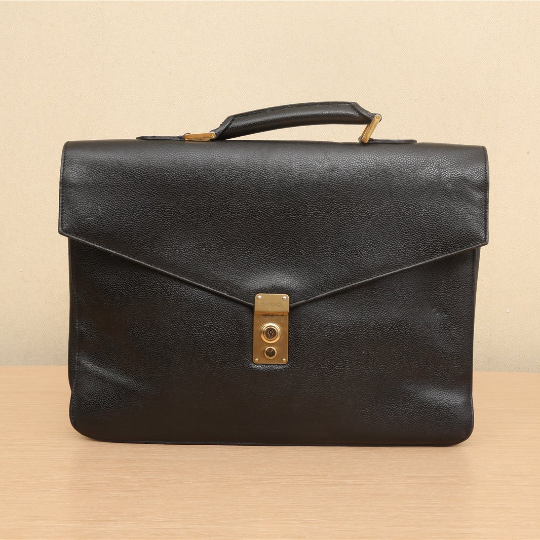 *CHANEL Vintage Black Calfskin Mailman Briefcase-Hana Vintage