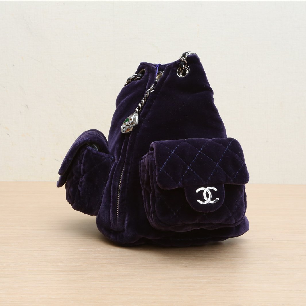 CHANEL Vintage Showpiece Velvet Mini Frog Bag, Purple Velvet, 2013, Sliver Hardware