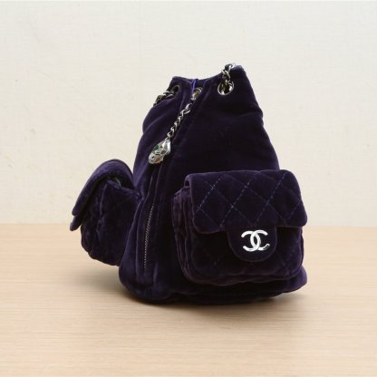 CHANEL Vintage Showpiece Velvet Mini Frog Bag, Purple Velvet, 2013, Sliver Hardware
