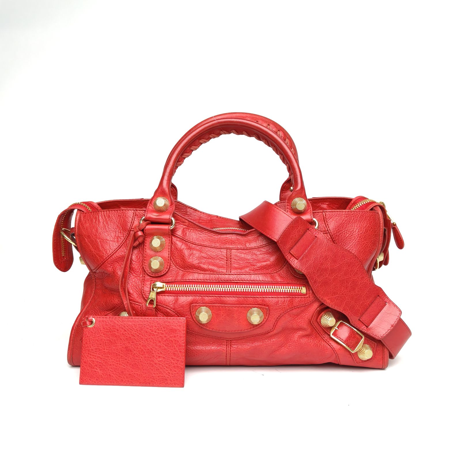 *BALENCIAGA Red Gold Hardware CLASSIC CITY Motorcycle Bag 40cm-Hana Vintage