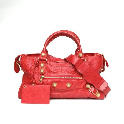 *BALENCIAGA Red Gold Hardware CLASSIC CITY Motorcycle Bag 40cm-Hana Vintage