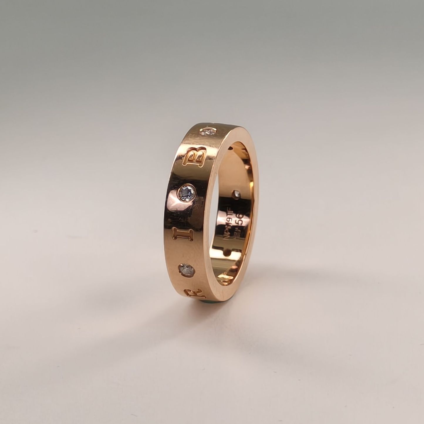 BVLGARI Rose Gold Logo Letter 7 Diamonds Ring 18K 18K Rose Gold,Diamond-Hana Vintage