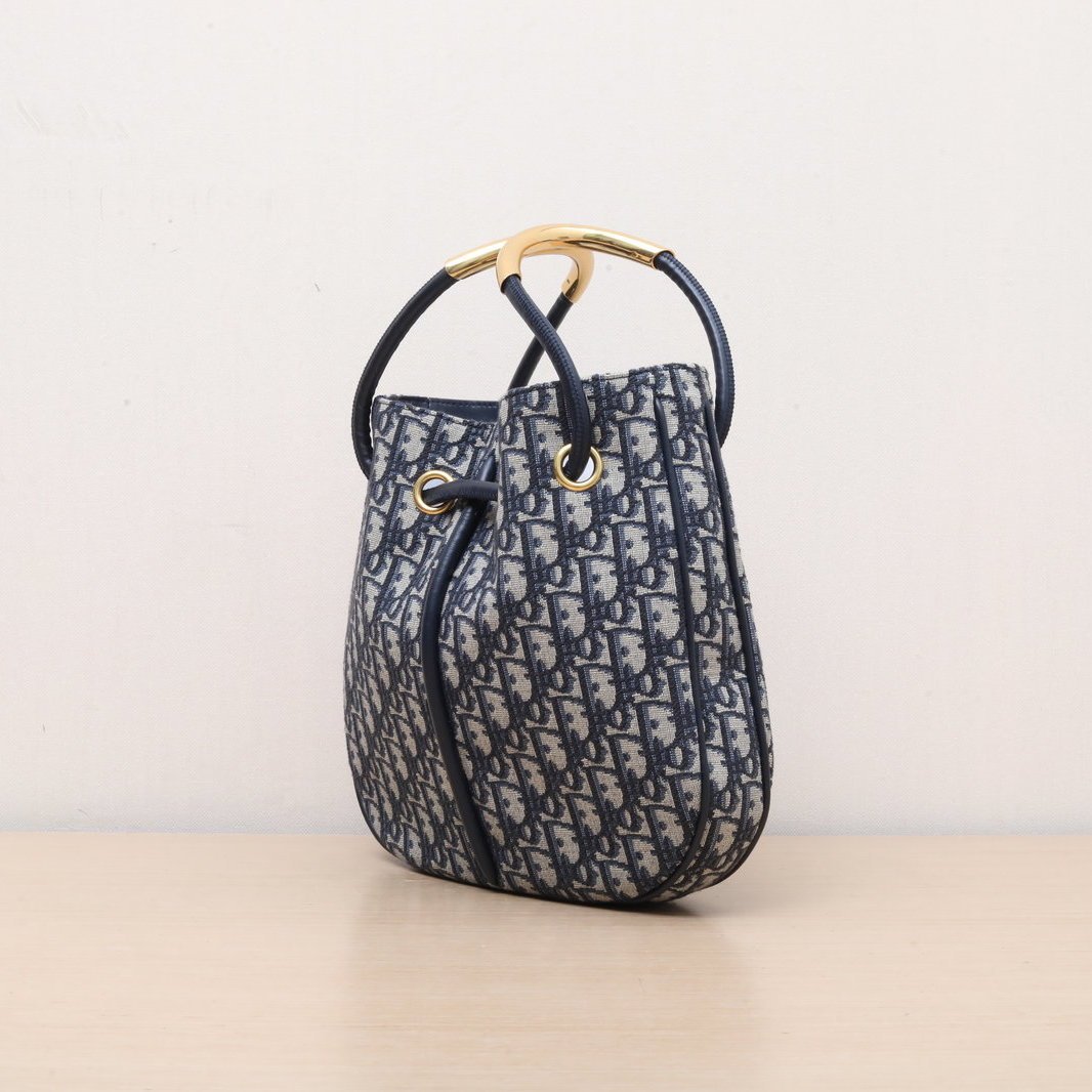 DIOR Ink blue canvas, gold hardware, 2024 Bucket Bag Nolita, Hanging Basket Bag with detachable shoulder strap