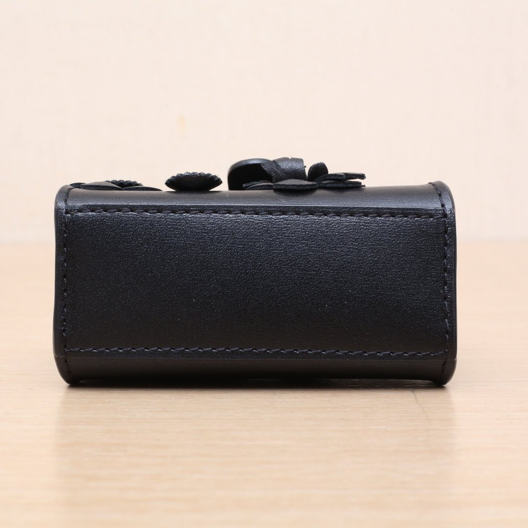 DELVAUX Black Leather C Brillant Ultra Mini Embroidered Flower Studded Charm Crossbody Bag