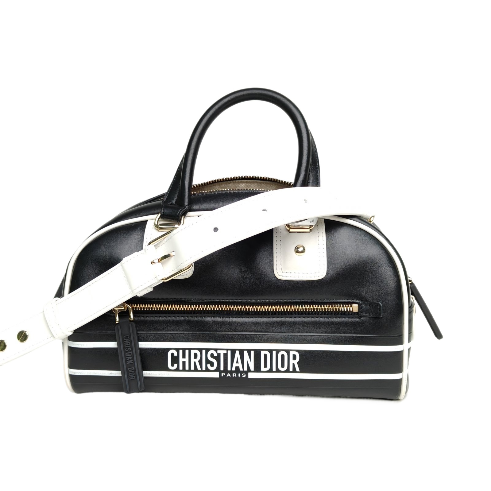 DIOR Black and White Gold Hardware 2022 Dior Vibe Bolide 24cm-Hana Vintage