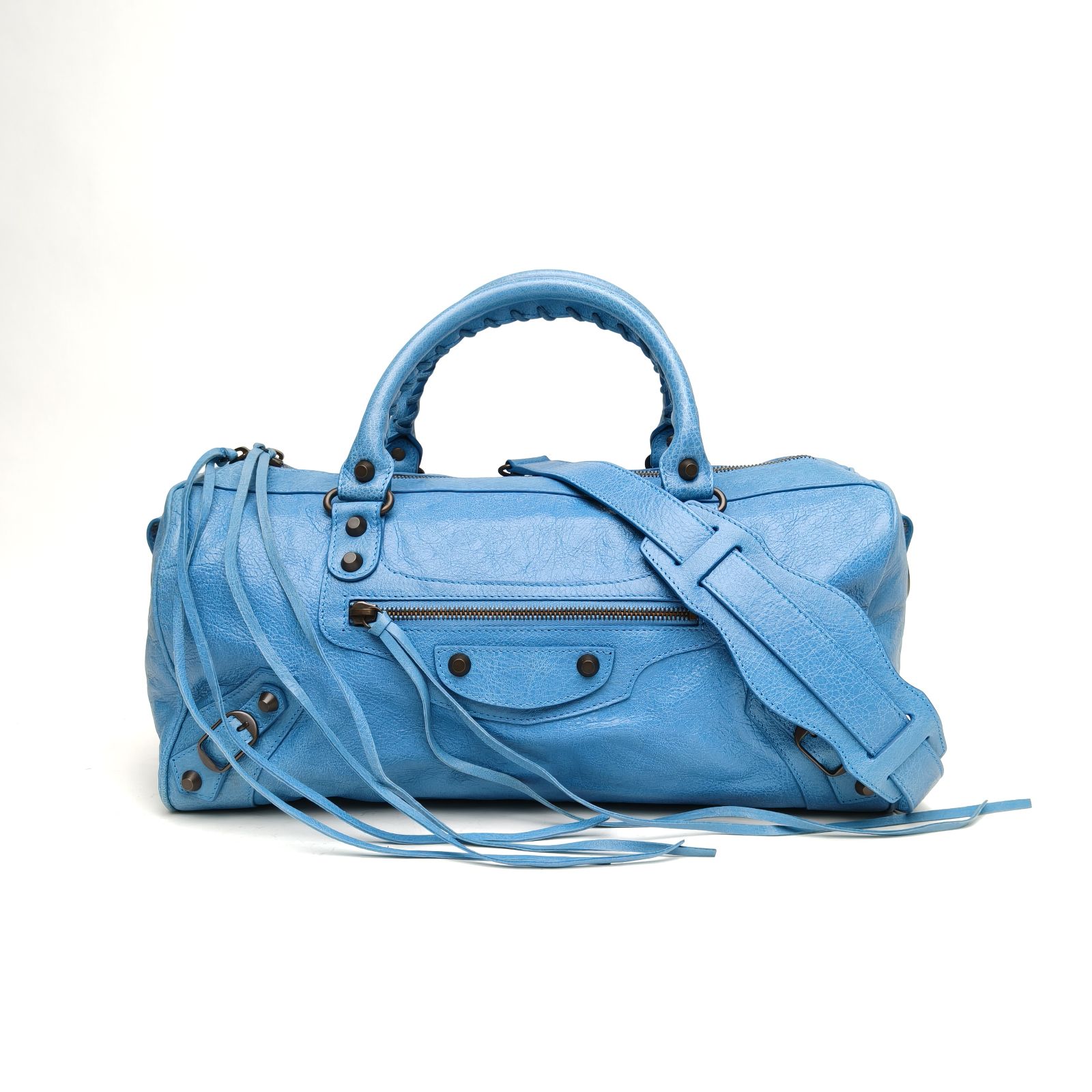 *BALENCIAGA Blue Tungsten Steel Buckle Motorcycle Bag-Hana Vintage