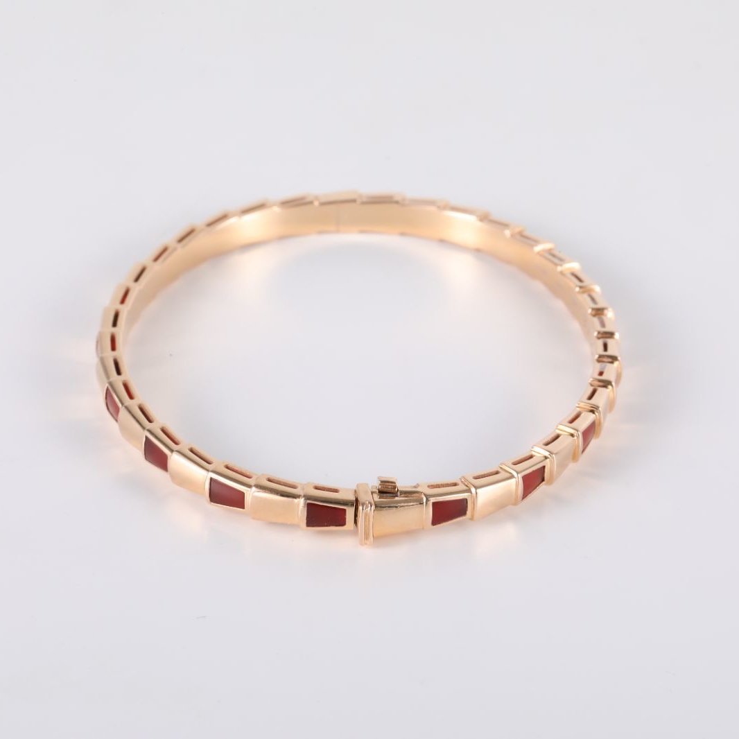 BVLGARI Rose gold Serpenti Viper collection inlaid narrow snake bone bracelet Size M 18K 18K Rose Gold-Hana Vintage
