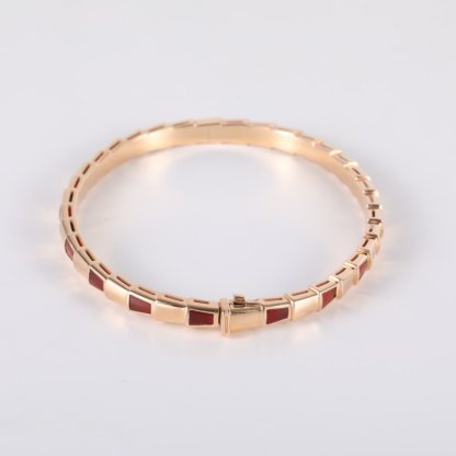 BVLGARI Rose gold Serpenti Viper collection inlaid narrow snake bone bracelet Size M 18K 18K Rose Gold-Hana Vintage