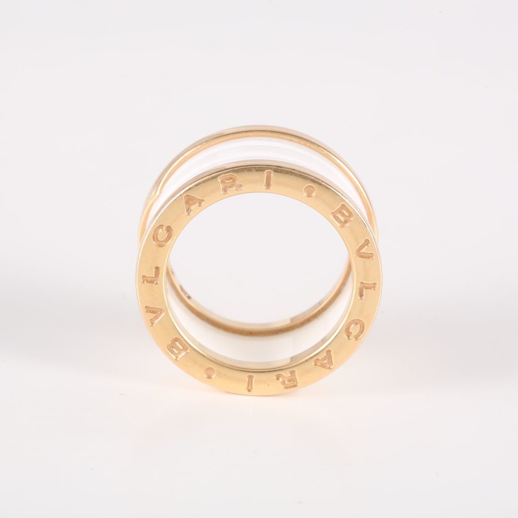 BVLGARI B.ZERO1 Coil Ring 18K Rose Gold,White Ceramic-Hana Vintage