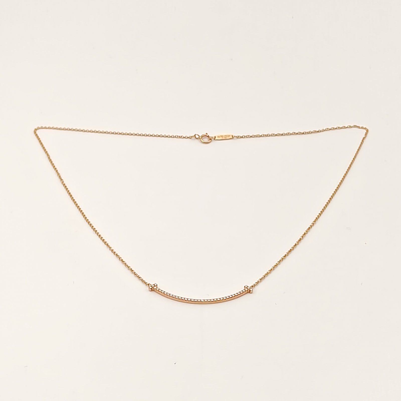 TIFFANY&CO Tiffany T Smile Necklace Small Size Full Diamonds 18K Rose Gold,Diamond-Hana Vintage