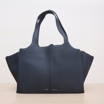 CELINE Black Leather C Trifold Bat Handbag, Large Size