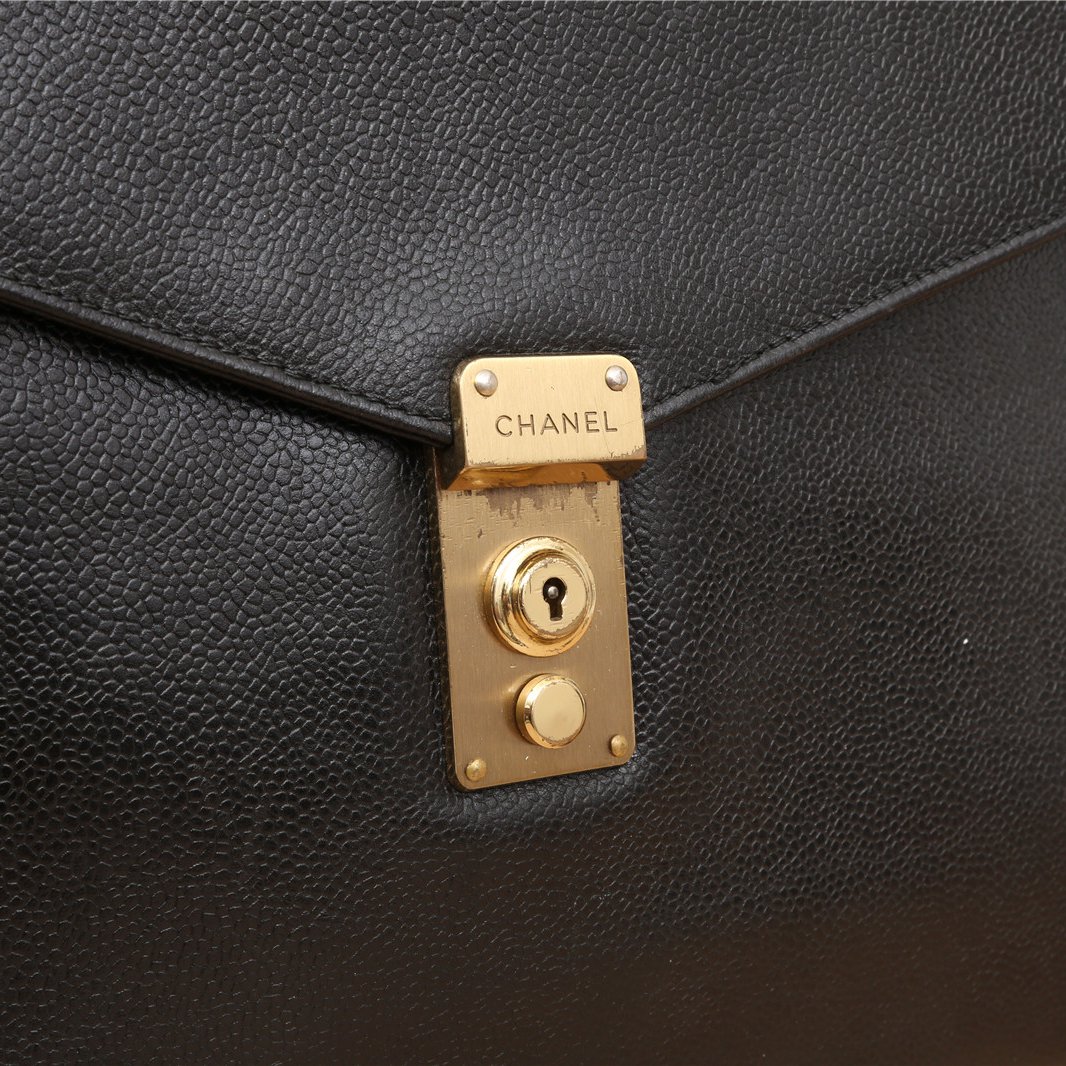 *CHANEL Vintage Black Calfskin Mailman Briefcase-Hana Vintage
