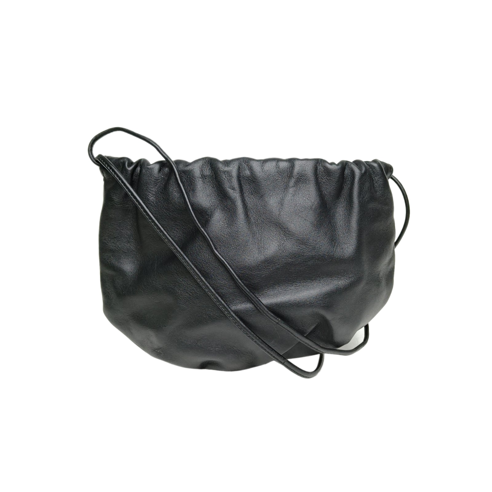 BOTTEGA VENETA Black Gold Hardware bv pleated drawstring crossbody bag cloud-Hana Vintage