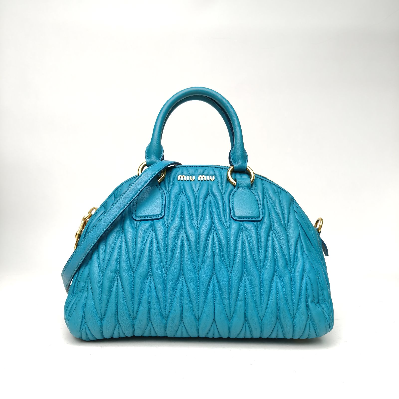 *MIUMIU Blue pleated hand-held Alma With Detachable Pouch-Hana Vintage