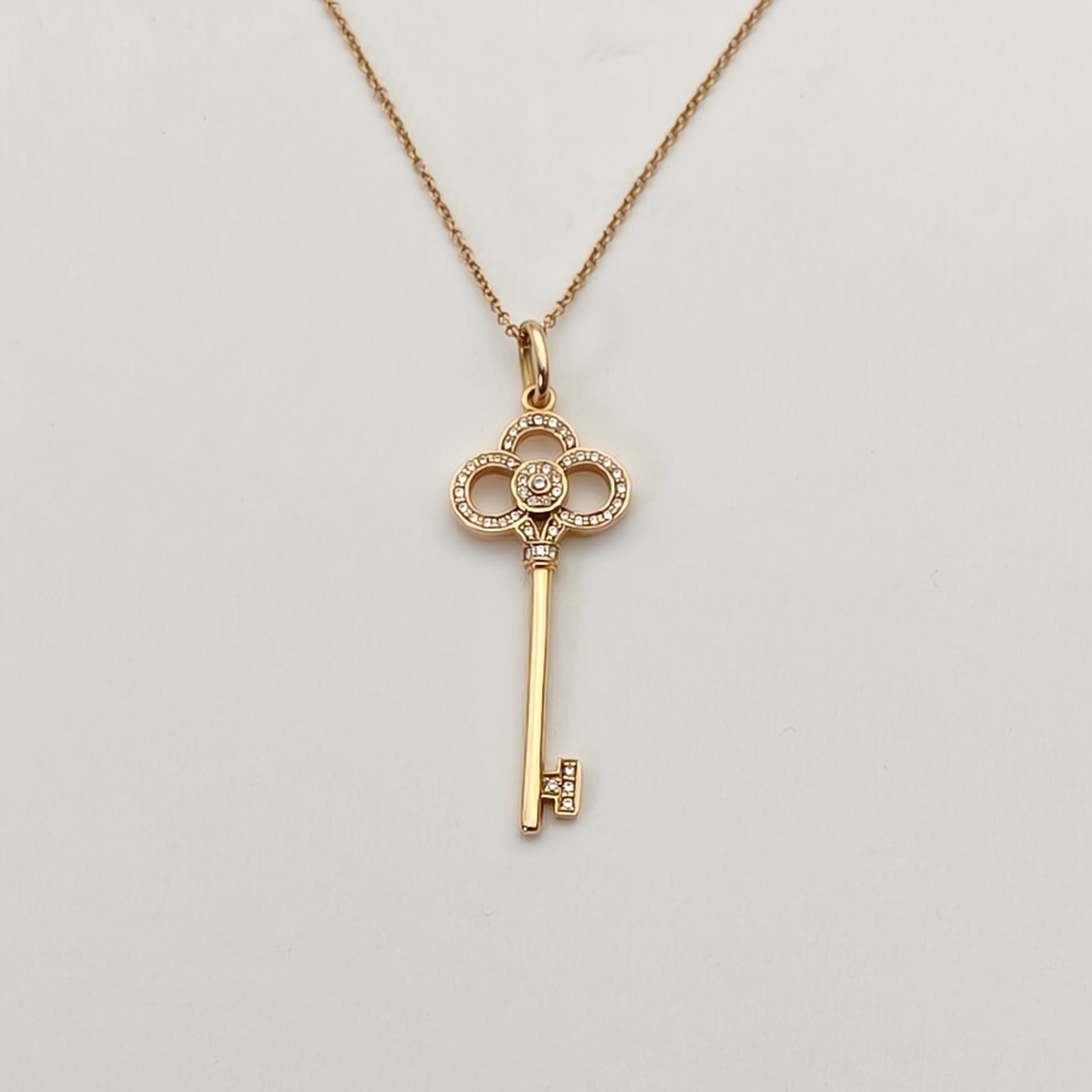 TIFFANY&CO Rose Gold Tiffany Keys Crown Key Necklace Medium 3.8cm Half Diamond 18K 18K Rose Gold,Diamond-Hana Vintage