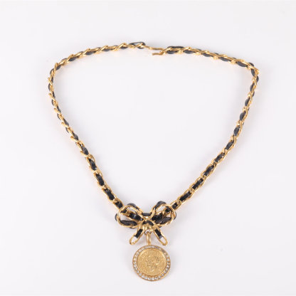 CHANEL Vintage Gold Coin Portrait Bow Chocker Necklace Alloy-Hana Vintage