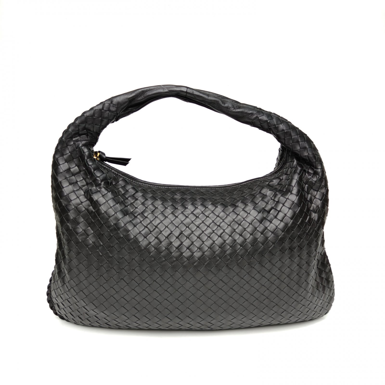 BOTTEGA VENETA Black Gold Hardware Classic Weave Handbag Medium 48cm-Hana Vintage