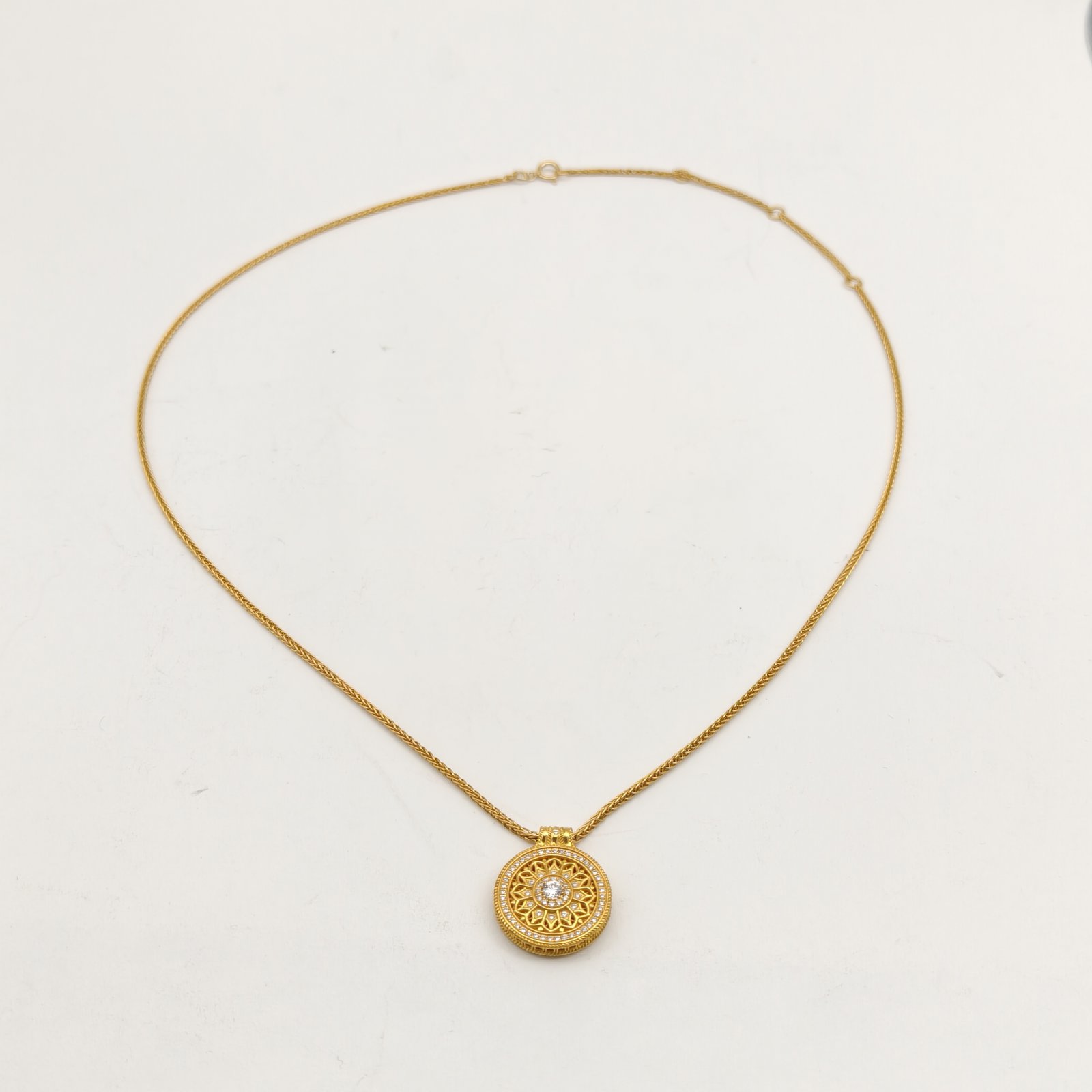 LAOPU GOLD Laopu Gold Traditional Handcrafted Solid Gold Necklace Rose Window Diamond Pendant (1) 999 Gold,Diamond,18K Gold