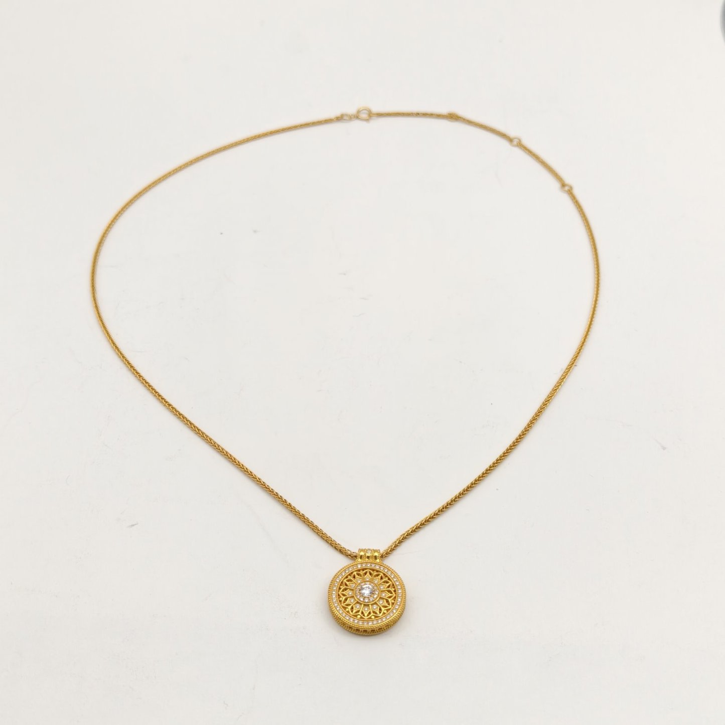 LAOPU GOLD Laopu Gold Traditional Handcrafted Solid Gold Necklace Rose Window Diamond Pendant (1) 999 Gold,Diamond,18K Gold