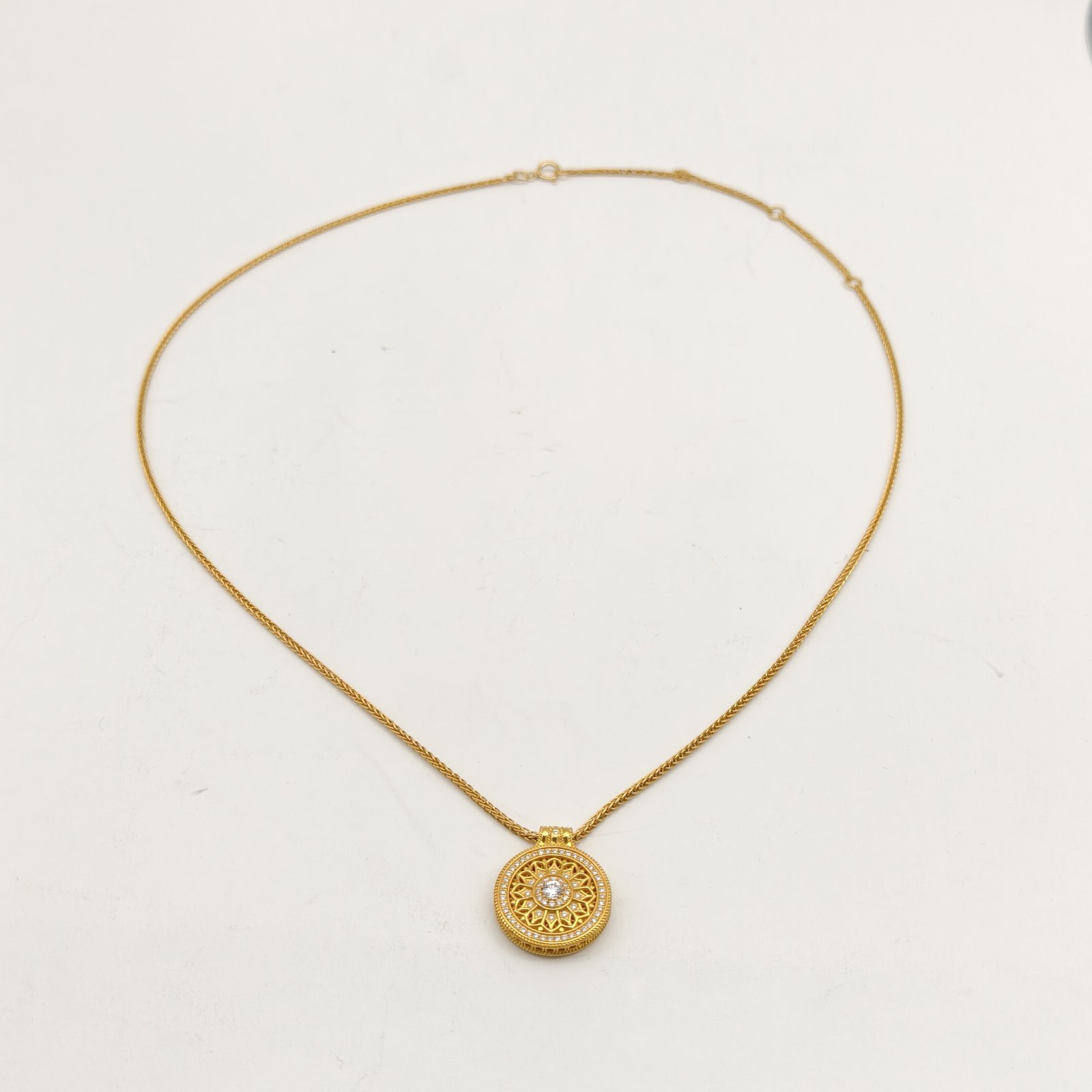 LAOPU GOLD Laopu Gold Traditional Handcrafted Solid Gold Necklace Rose Window Diamond Pendant (1) 999 Gold,Diamond,18K Gold