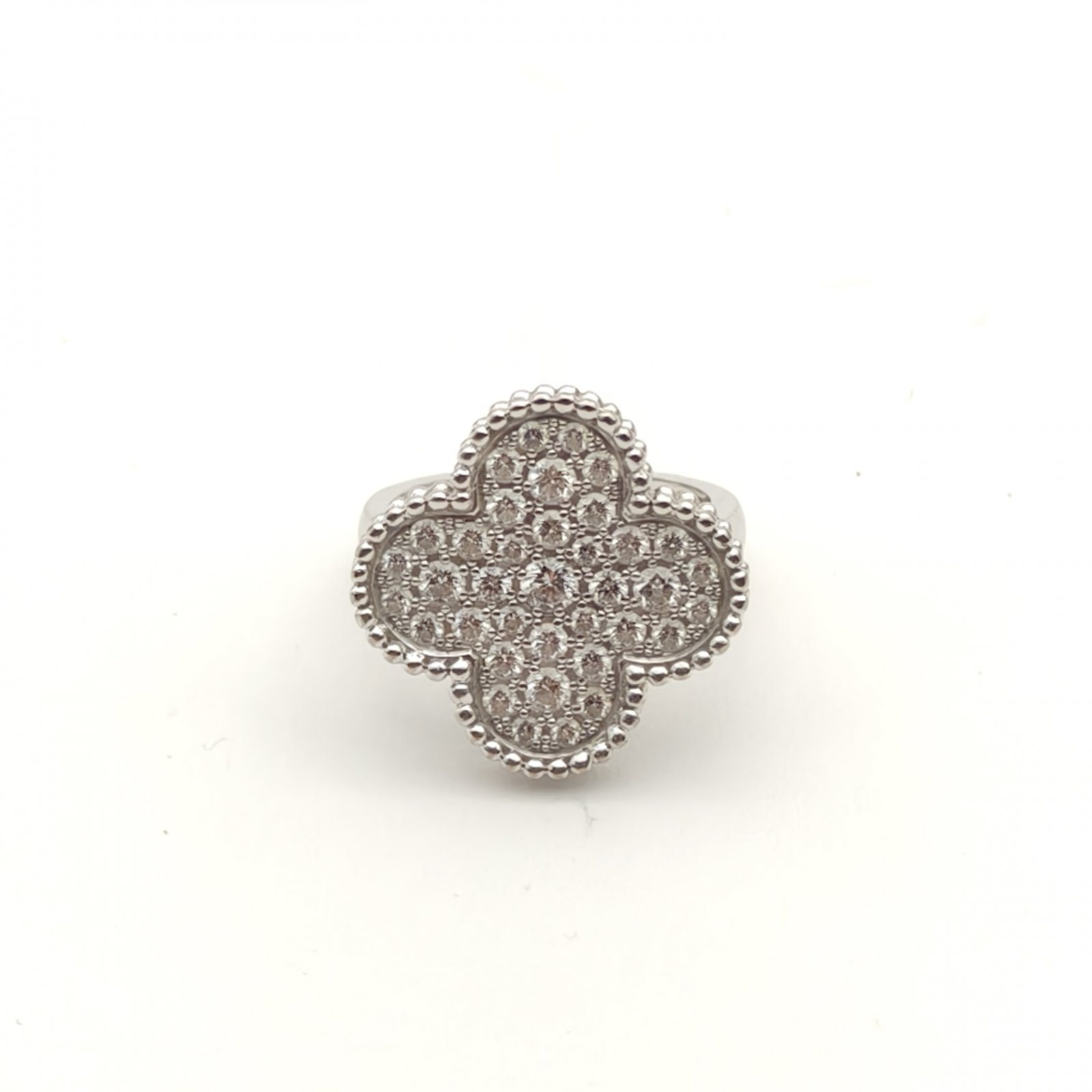 VAN CLEEF&ARPELS Platinum Vintage Alhambra Large Single Flower Ring Full Diamond 53 18K 18K White Gold,Diamond-Hana Vintage