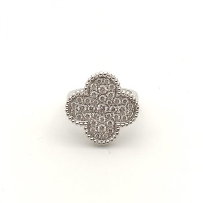 VAN CLEEF&ARPELS Platinum Vintage Alhambra Large Single Flower Ring Full Diamond 53 18K 18K White Gold,Diamond-Hana Vintage