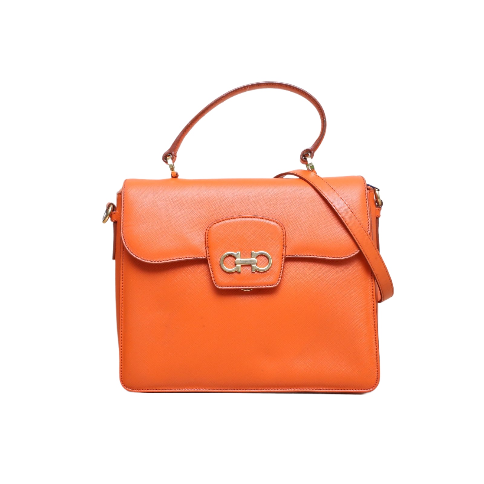 *Salvatore Ferragamo Orange Horsehoe Shoulder/Crossbody Bag-Hana Vintage