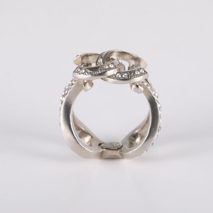 CHANEL 12A Double C Rhinestone Ring 52 Alloy-Hana Vintage
