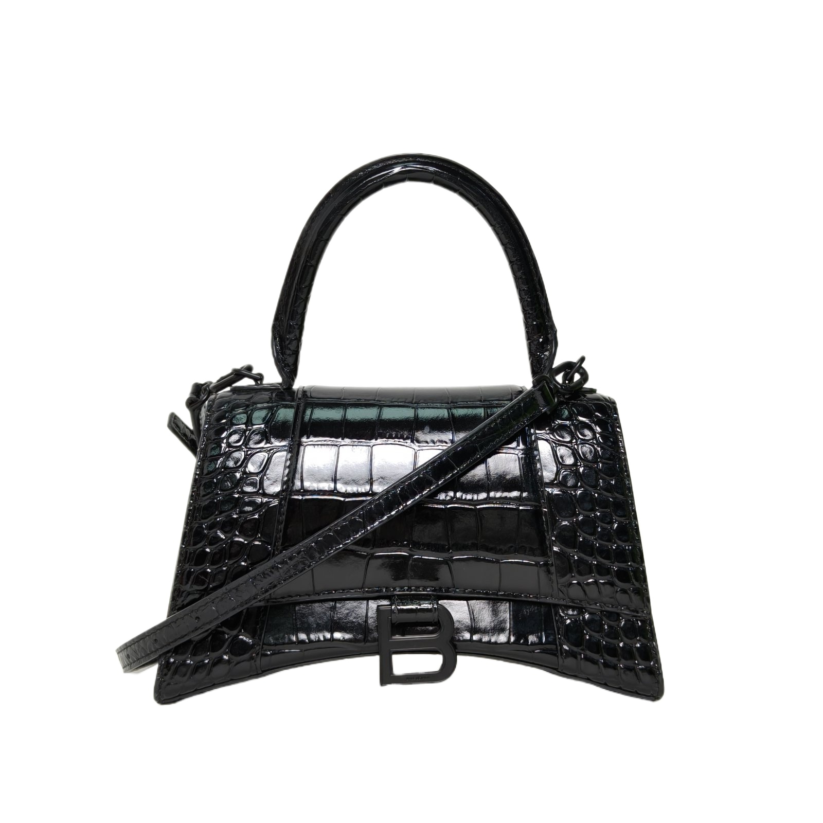 *BALENCIAGA Alligator-embossed Hourglass Handbag, Size S, Black Hardware-Hana Vintage