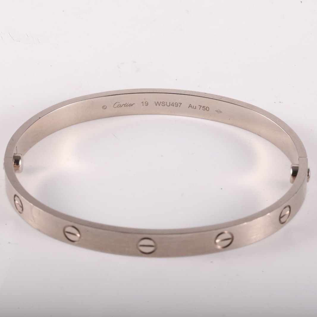 CARTIER LOVE 18K Gold Wide Bangle 18K White Gold-Hana Vintage