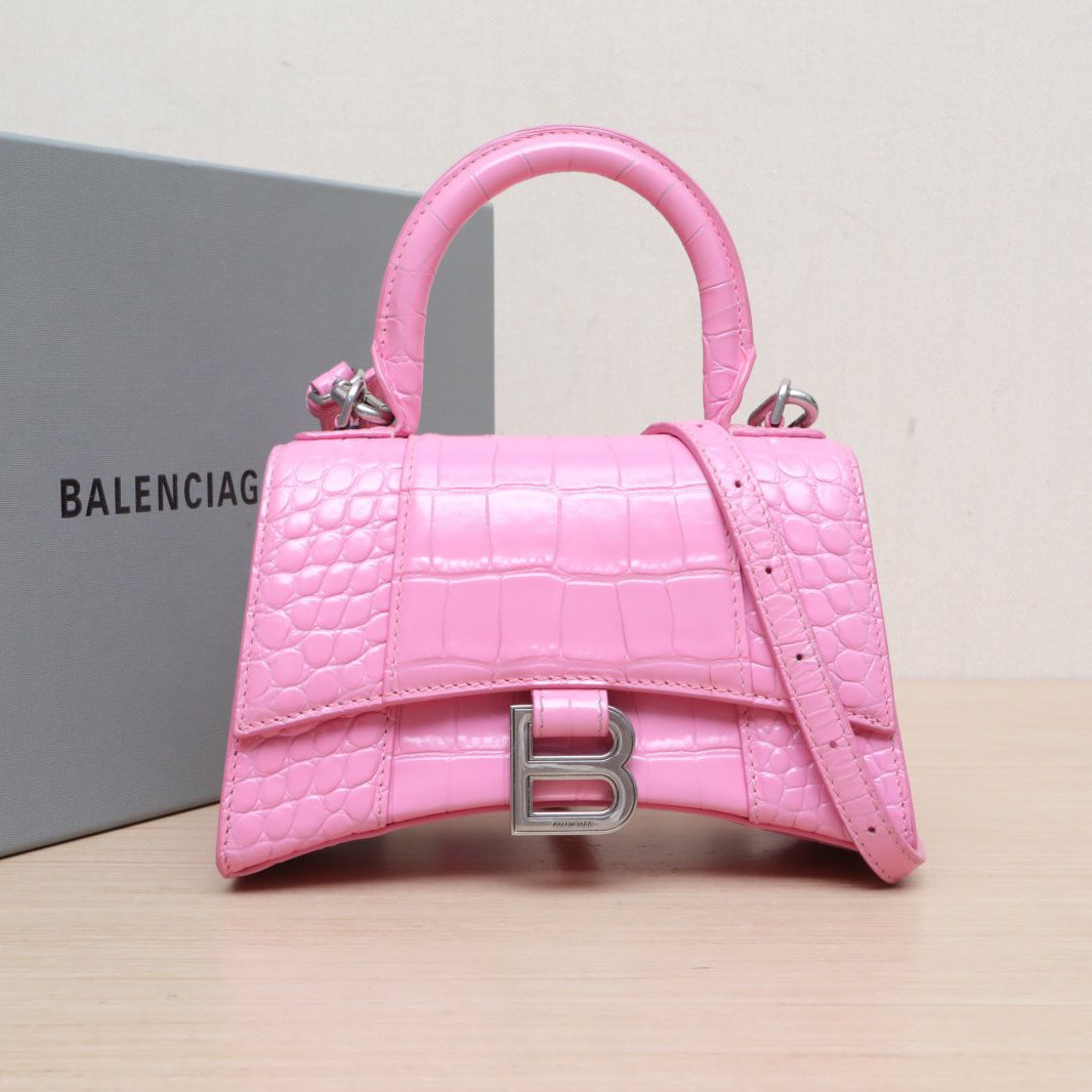 *BALENCIAGA Hourglass XS Crocodile Embossed Sliver Hardware-Hana Vintage