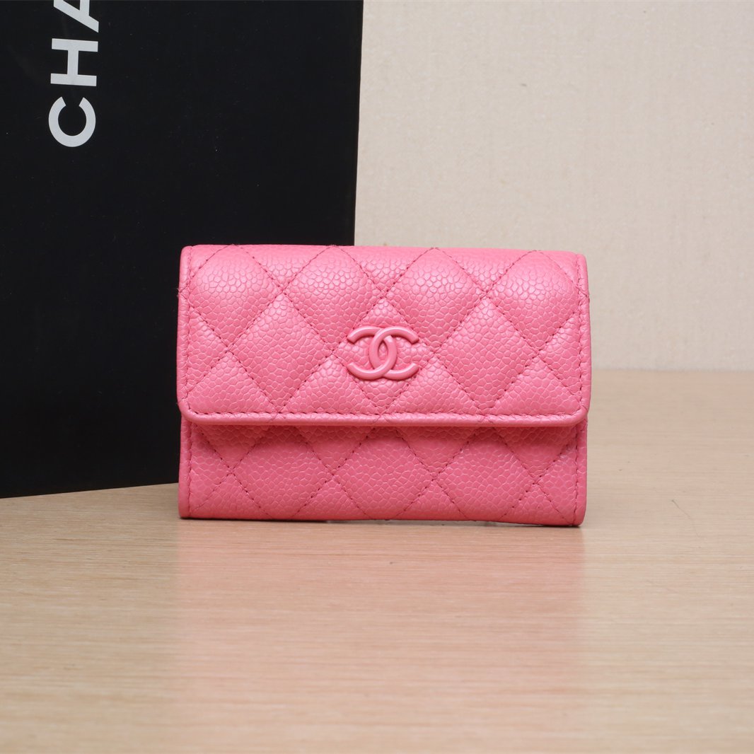 *CHANEL Pink 2020 Sliver Hardware Card Holder-Hana Vintage