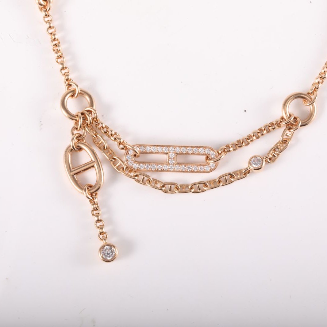 HERMES Rose Gold CHAINE DANCRE CHAOS Roulis Bracelet SH 18K 18K Rose Gold,Diamond-Hana Vintage