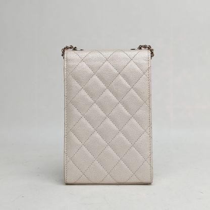 CHANEL Pearlescent White 2019 Sliver Hardware Phone Bag