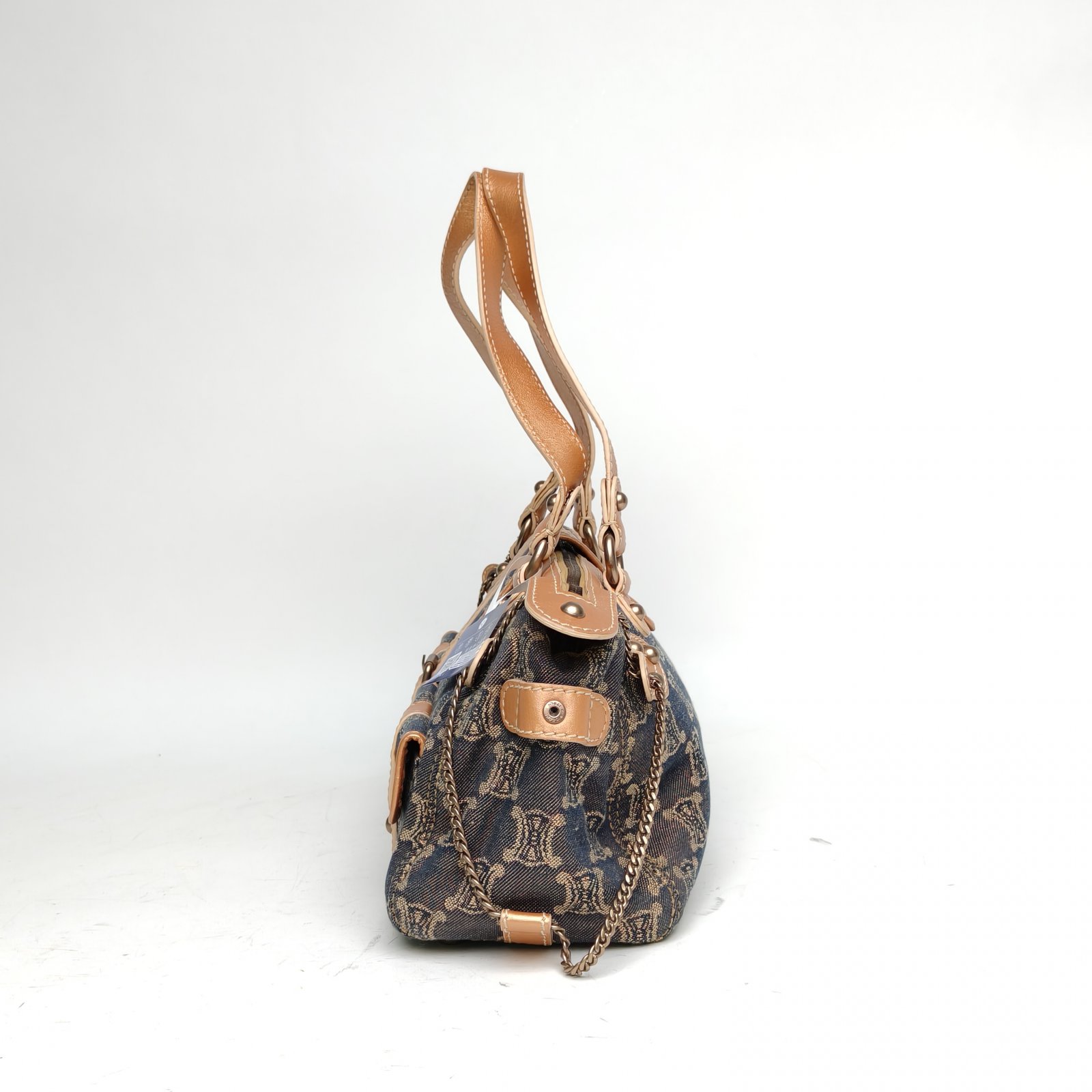 CELINE Brown Canvas Vintage Gold Thread Handbag-Hana Vintage