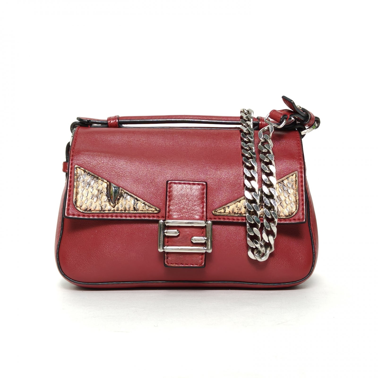 *FENDI Red Snake Skin Sliver Hardware Monster Baguette bag Mini Double-sided Crossbody Bag-Hana Vintage