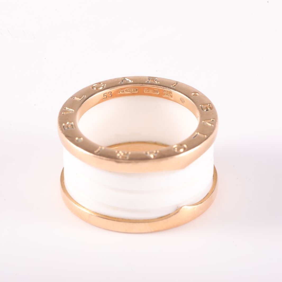 BVLGARI B.ZERO1 Coil Ring 18K Rose Gold,White Ceramic-Hana Vintage