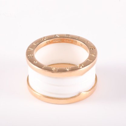 BVLGARI B.ZERO1 Coil Ring 18K Rose Gold,White Ceramic-Hana Vintage
