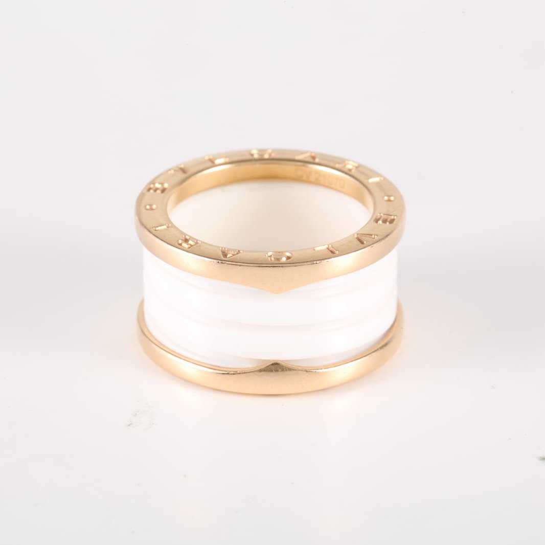 BVLGARI B.ZERO1 Coil Ring 18K Rose Gold,White Ceramic-Hana Vintage
