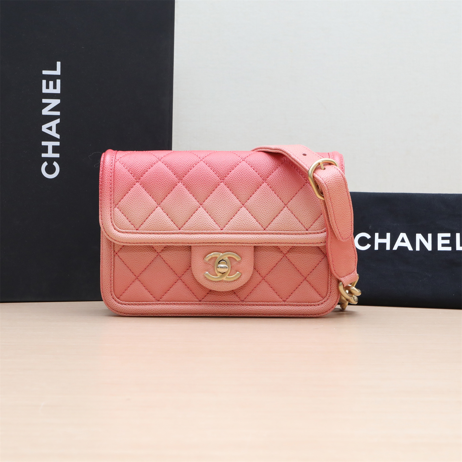 CHANEL Chanel Fanny Pack, Gradient Pink Flap with Gold Hardware, Gradient Color, 2019, Gold Hardware